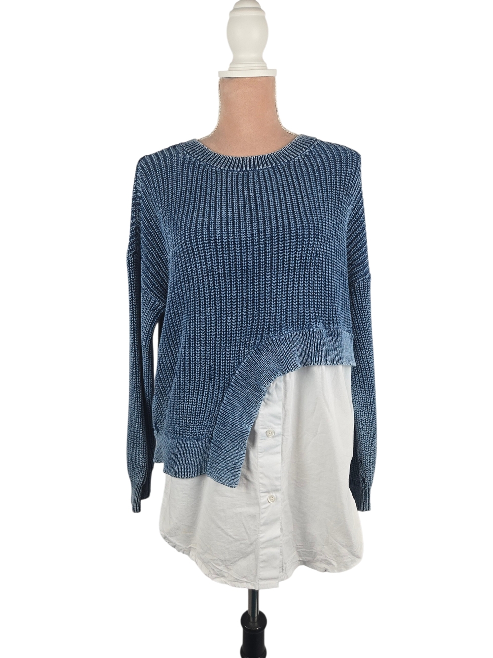 Anthropologie Pilcro Asymmetrical Twofer Sweater Blue 100% Cotton Size Medium